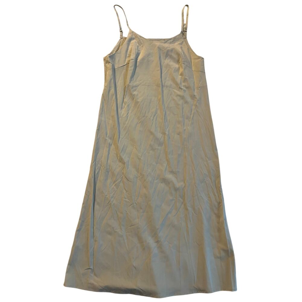 Minimalist Beige Midi Slip Dress - Size Medium Adjustable Spaghetti Straps